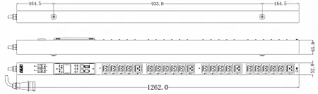 Блок розеток вертикальный с мониторингом MIK-2G-0U-32A-230-18-C13(LE)-4-C19(LE)-IEC309-32-2-P-M