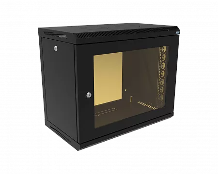 Шкаф телекоммуникационный настенный разборный МИКсистем 19" Keys 9U 600x350  дверь стекло черный