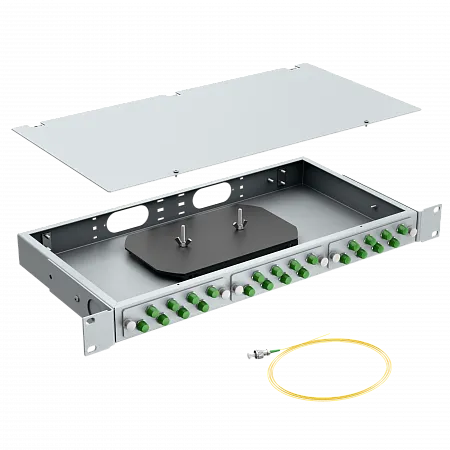 Кросс оптический стоечный LANMIR укомплектованный 8 розеток FC/APC 16 портов SM 9/125 OS2 1U серый
