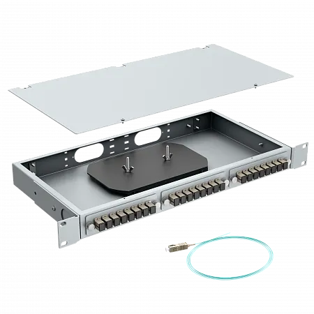 Кросс оптический стоечный LANMIR укомплектованный 8 розеток SC/UPC 16 портов MM 50/125 OM3 1U серый